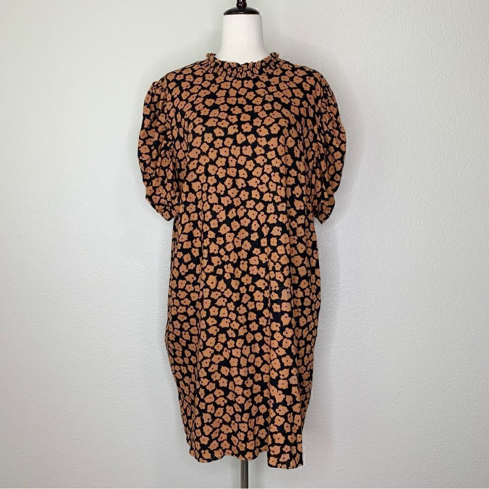 Who What Wear Linen Blend Floral Puff Sleeve Shift Dress, Size XXL